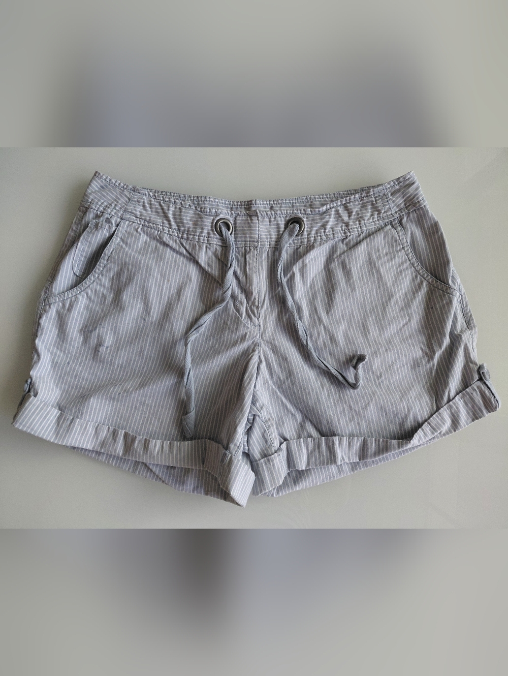 New York & Company Light Blue Pinstripe Drawstring Shorts